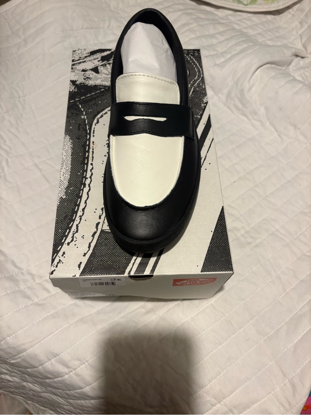 Vans Men's Black and White Leather Penny Loafer